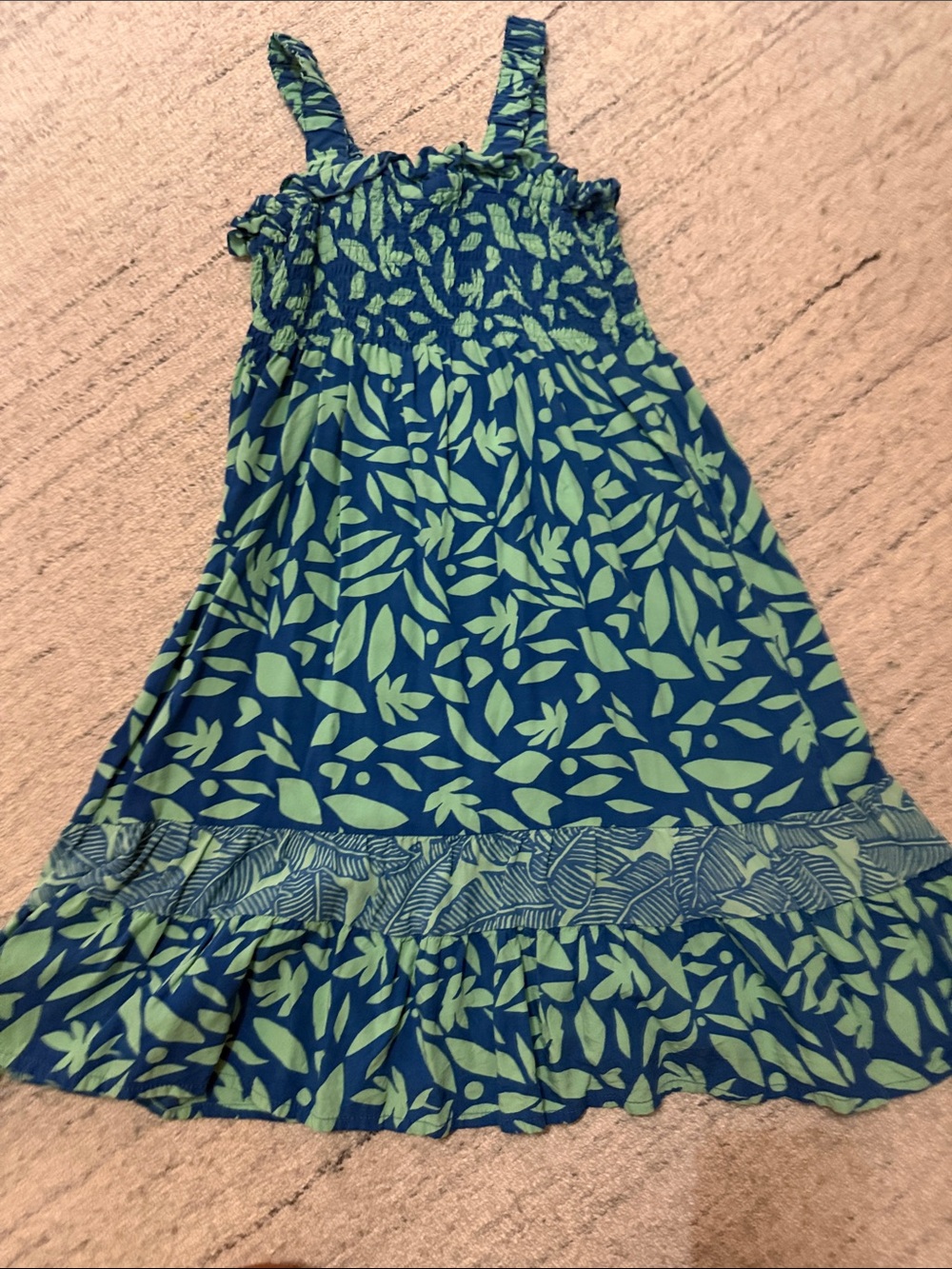 Girls' Blue & Green Leaf-Print Summer Dress